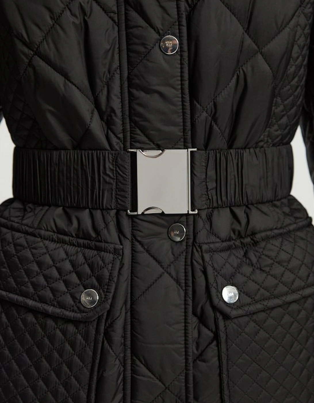 Petite Diamond Quilted Belted Short Padded Coat