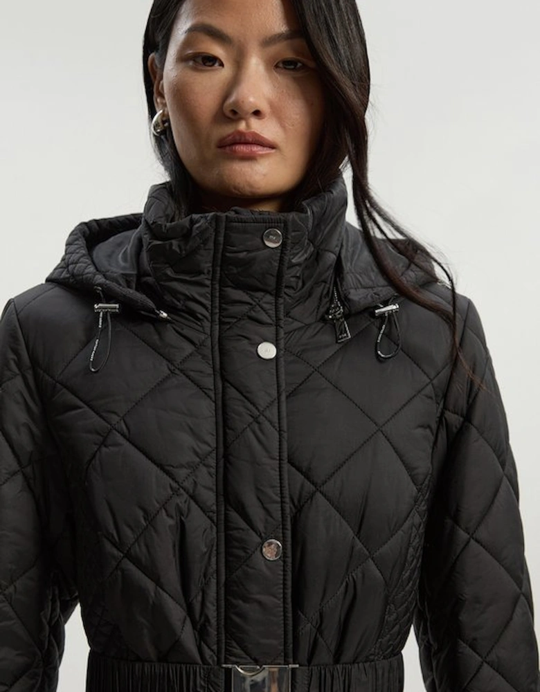 Petite Diamond Quilted Belted Short Padded Coat