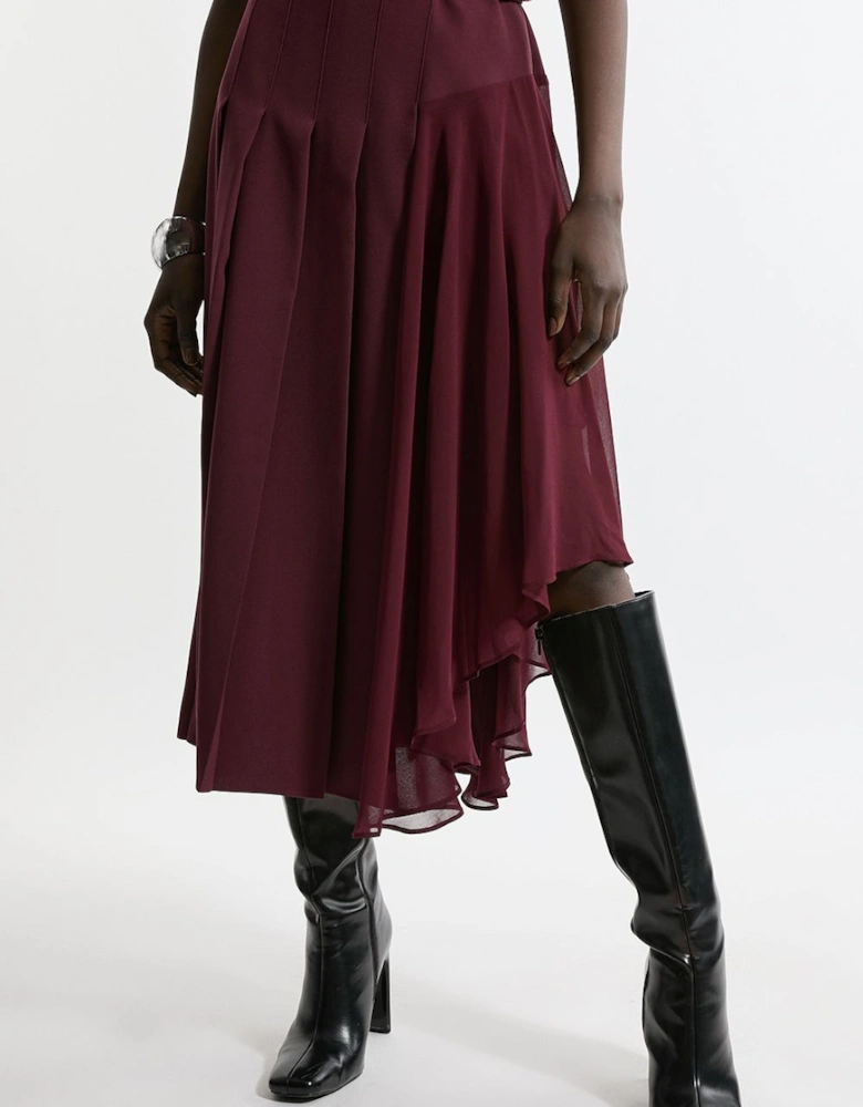 Tailored Crepe Georgette Mix Pleated Buckle Detail Skirt