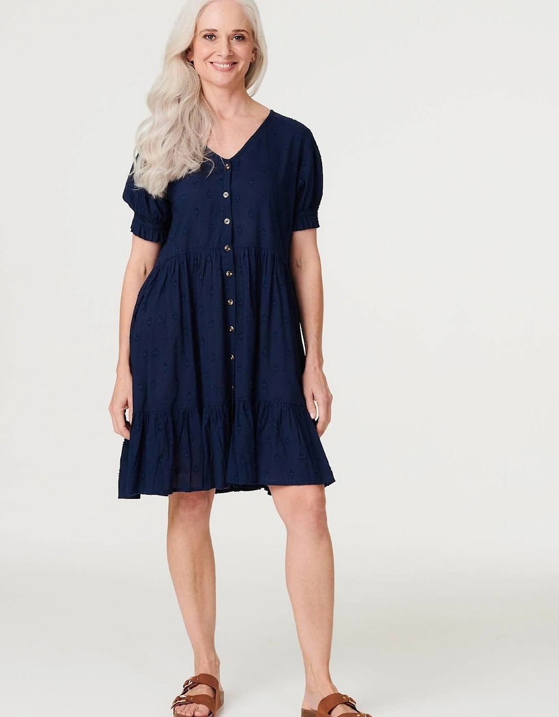 Embossed V-Neck Knee Length Dress, 2 of 1