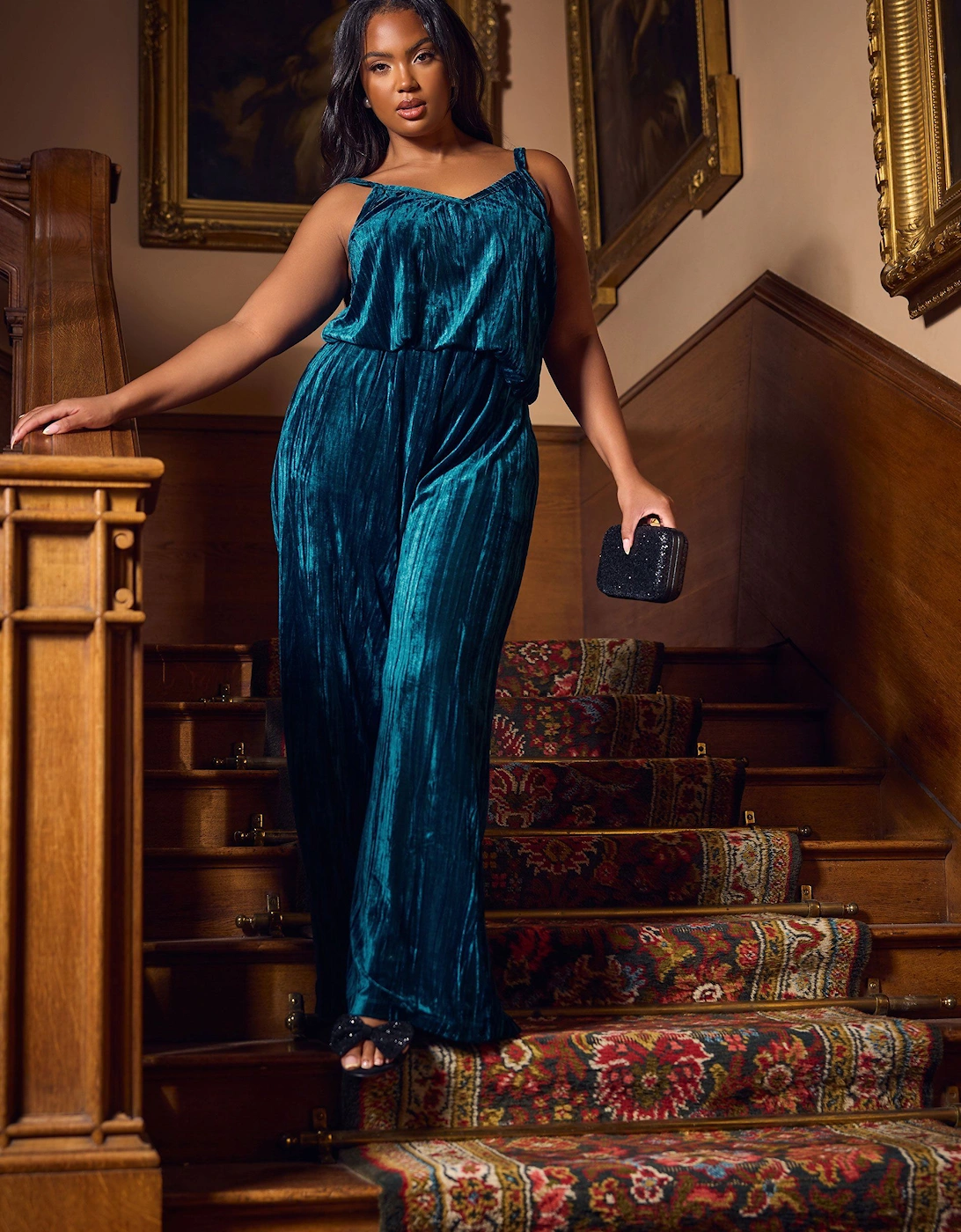 Crushed Velour Wide Leg Trousers, 2 of 1
