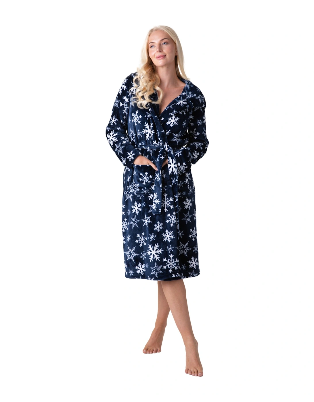 Women's Supersoft Fleece Hooded Calf Length Bathrobe, 2 of 1