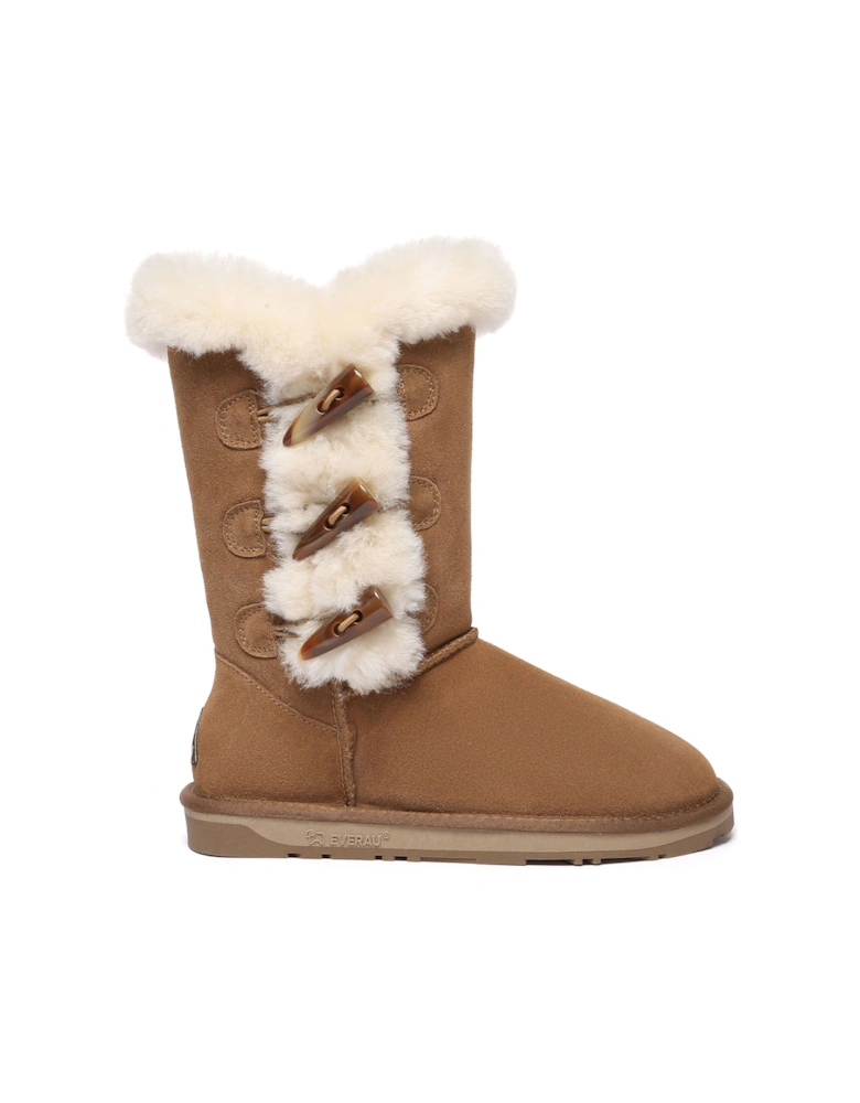 Real Sheepskin Ashy Horn Toggle Buttons Tall Boots with TPR Sole