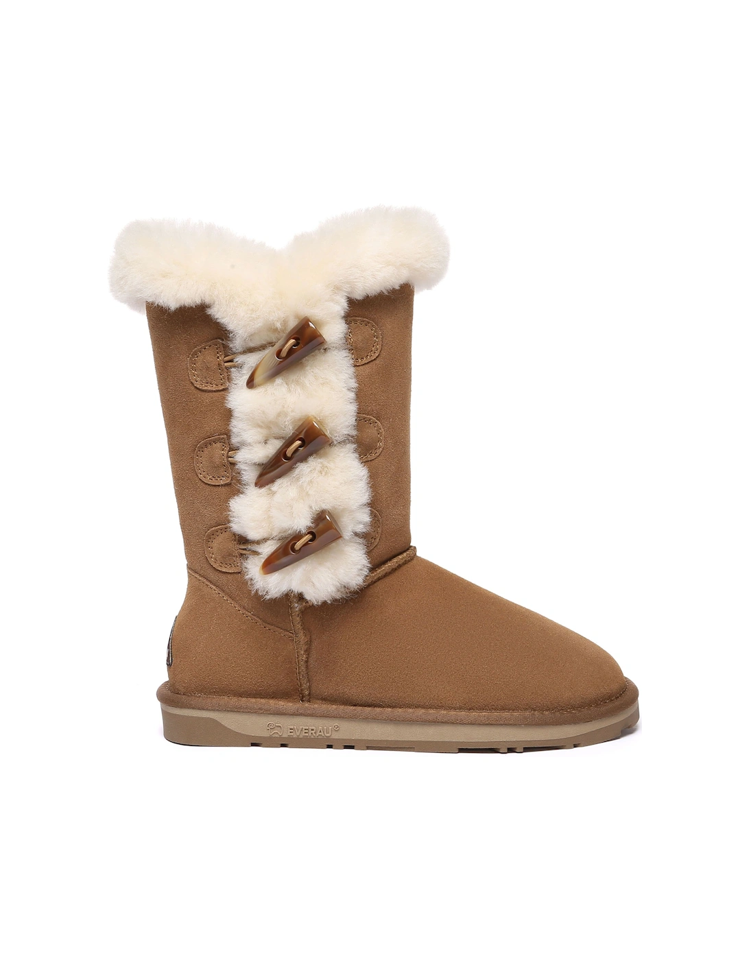Real Sheepskin Ashy Horn Toggle Buttons Tall Boots with TPR Sole, 2 of 1