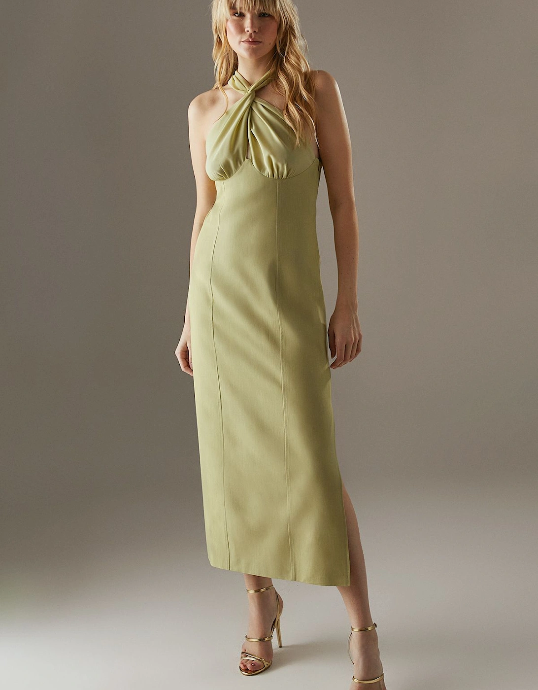 Cross Front Georgette And Marl Suiting Midi Dress, 2 of 1