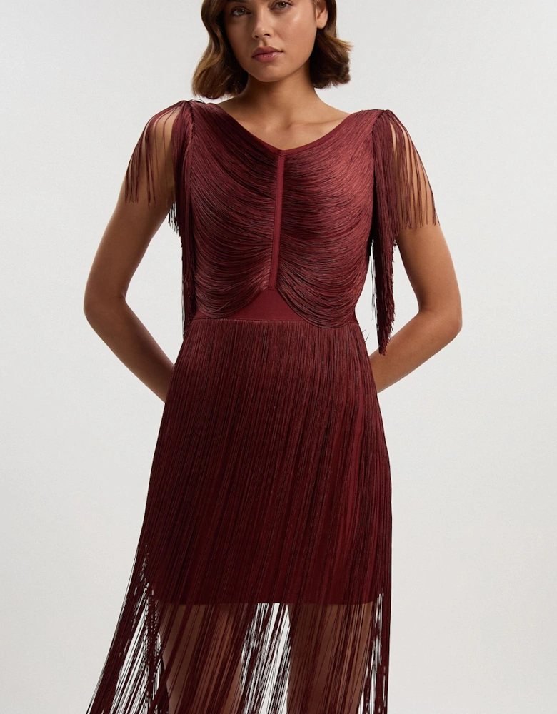 Maxi Draped Fringe Knitted Mini Dress