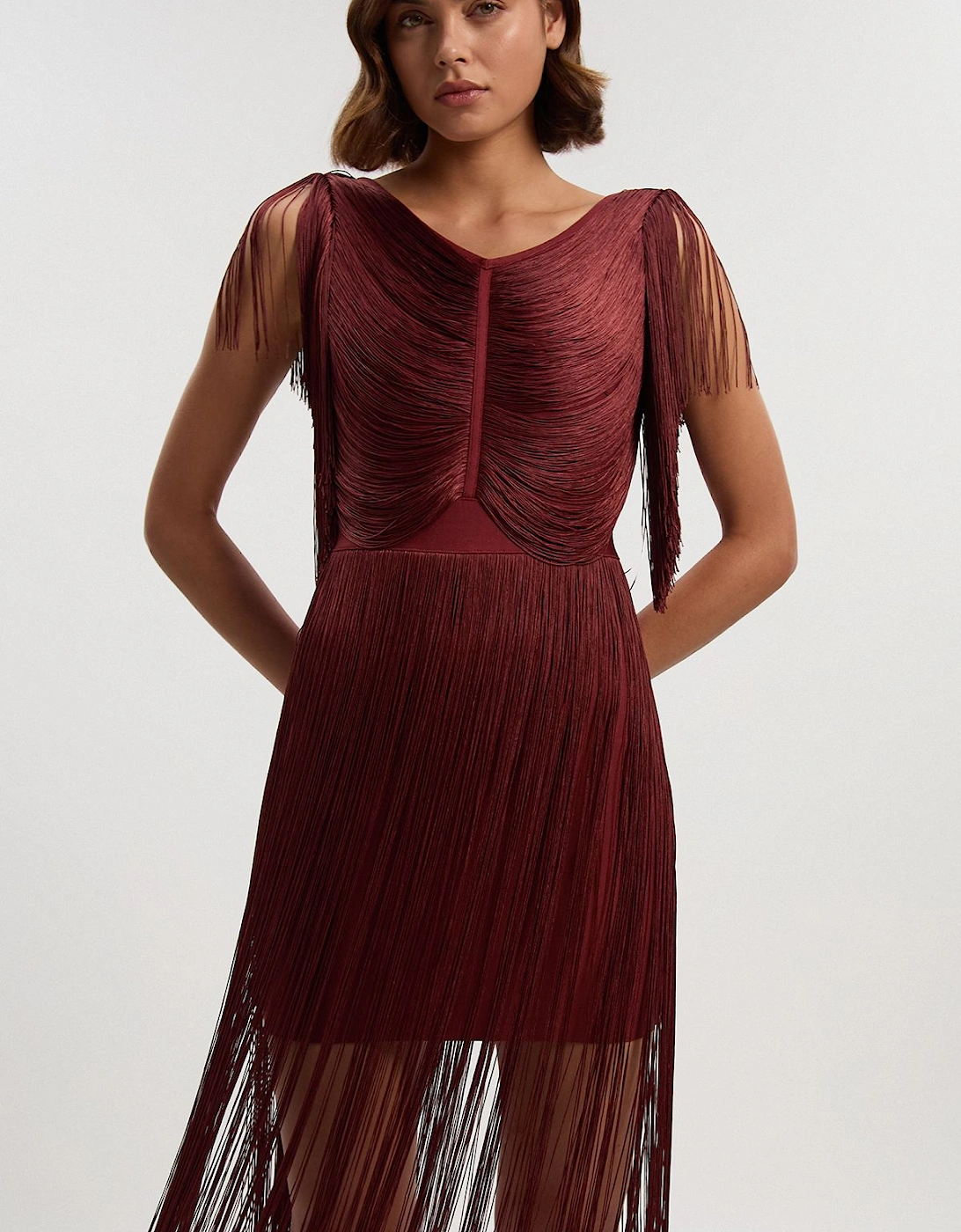 Maxi Draped Fringe Knitted Mini Dress, 2 of 1