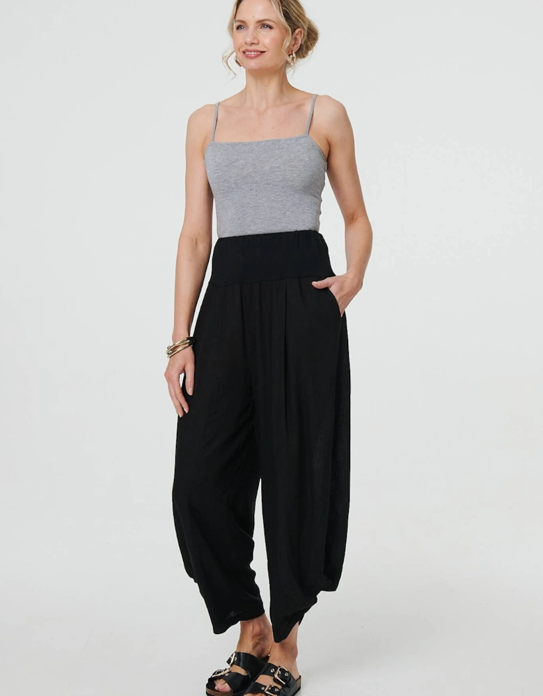 High Waist Relaxed Ruched Leg Trousers