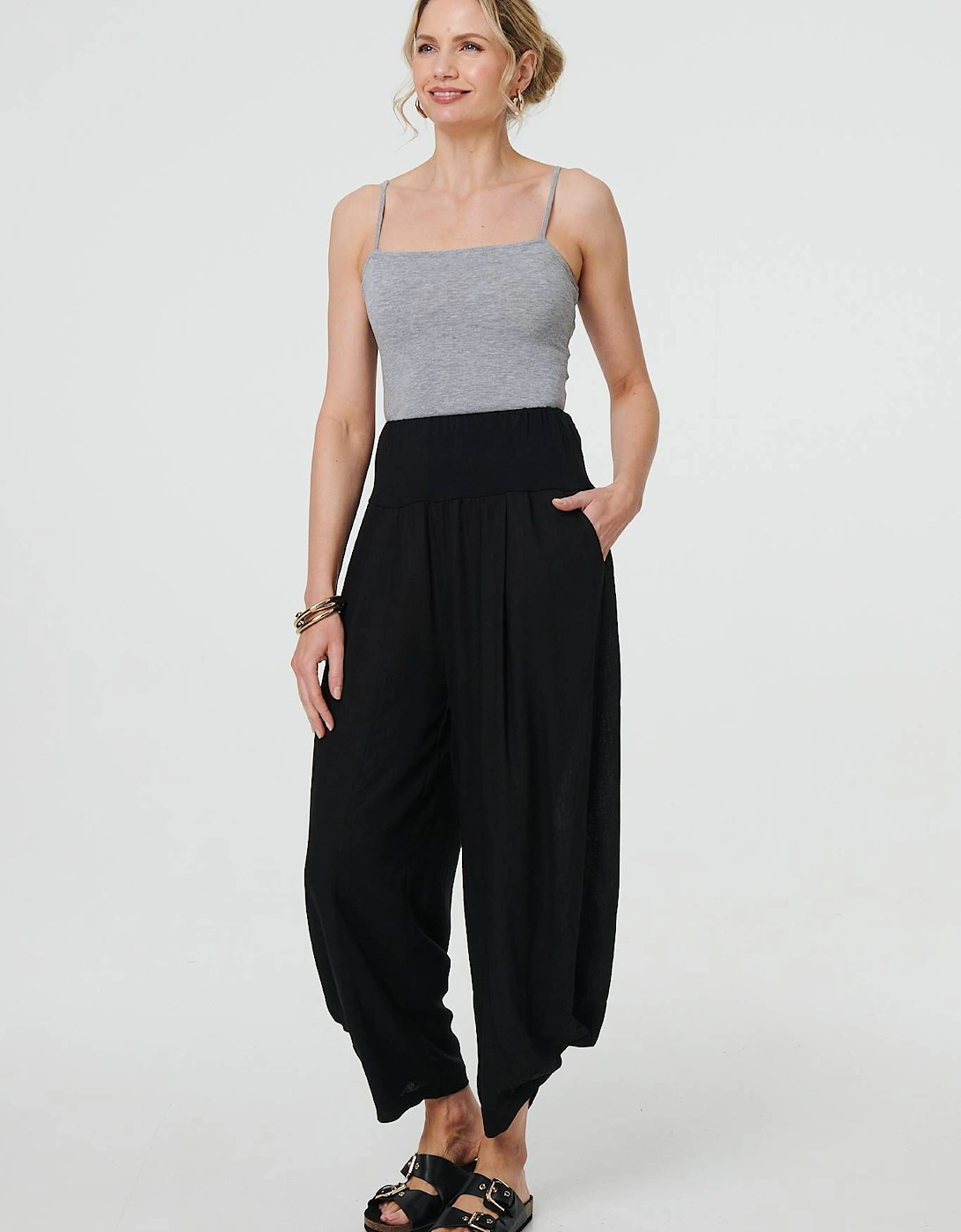 High Waist Relaxed Ruched Leg Trousers, 2 of 1