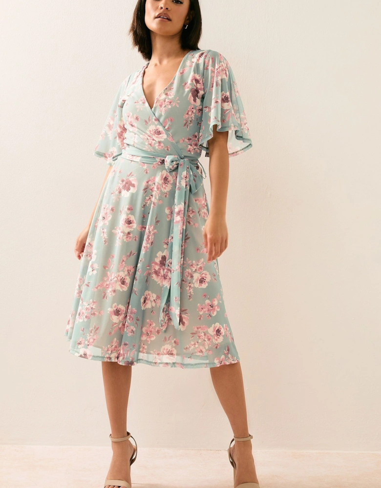 Petite Mesh Floral Midi Dress