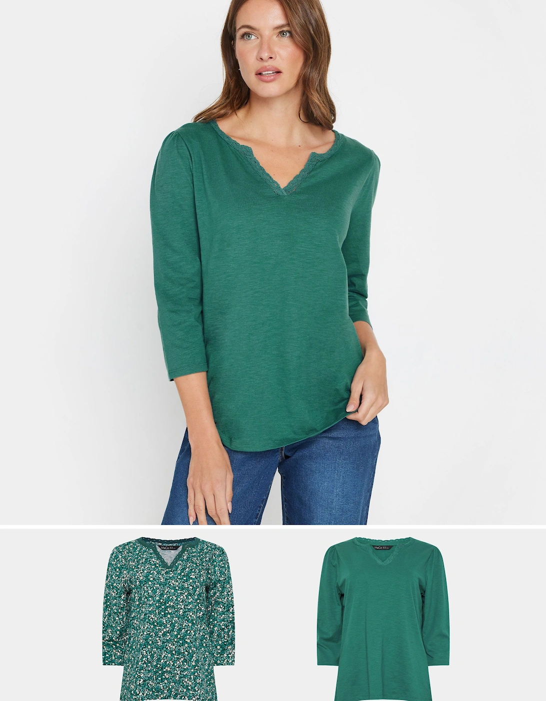 2 Pack Printed & Plain Lace Trim T-Shirts, 2 of 1