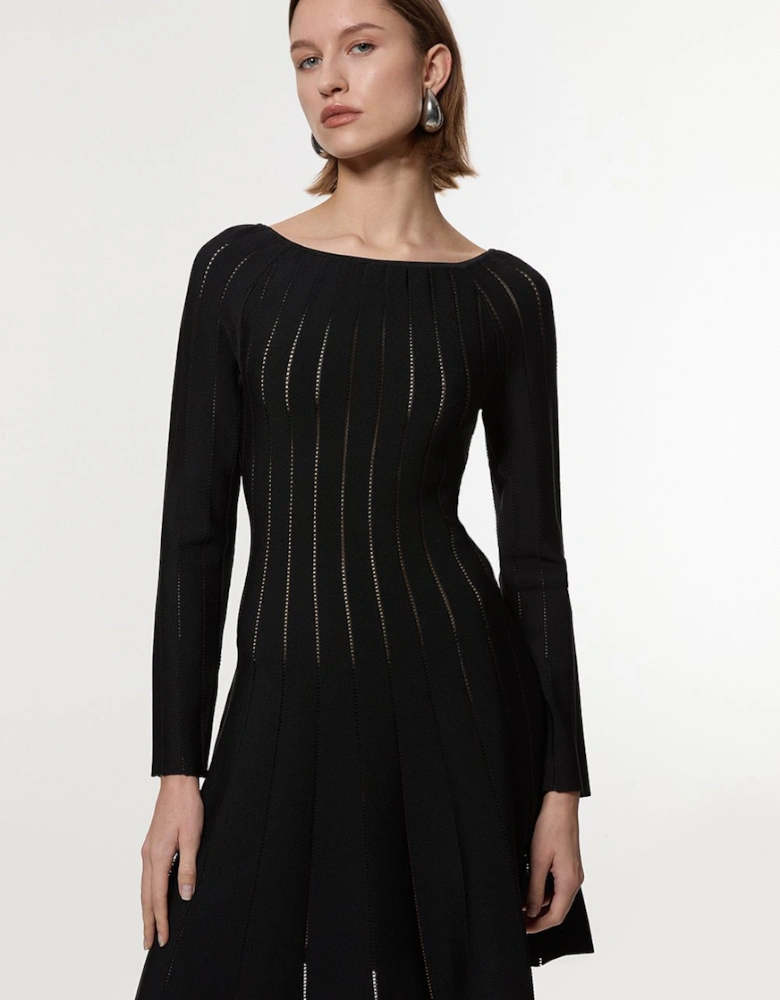 Pointelle Stitch Fit And Flare Knitted Dress