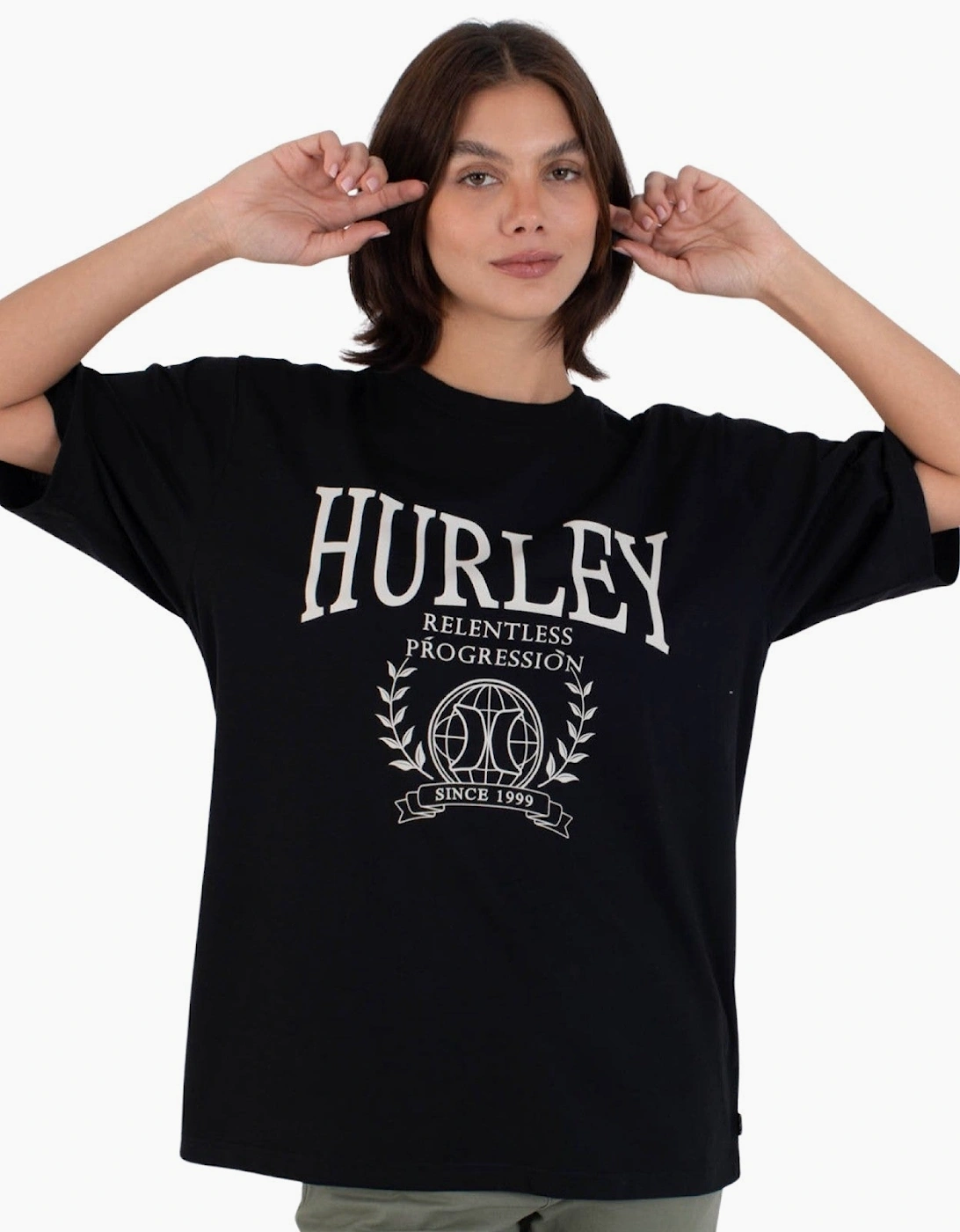 Hurley Women's Black Global Oversized Graphic Short Sleeve T-Shirt - Size 14
