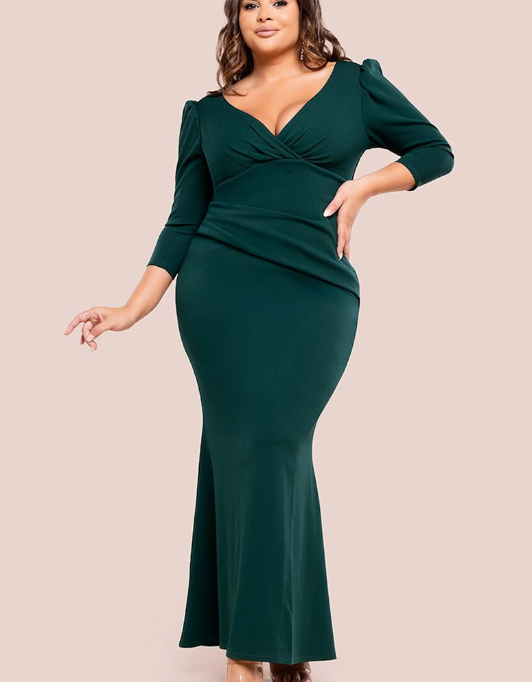 Three Quarter Faux Wrap Neck Maxi Dress, 2 of 1