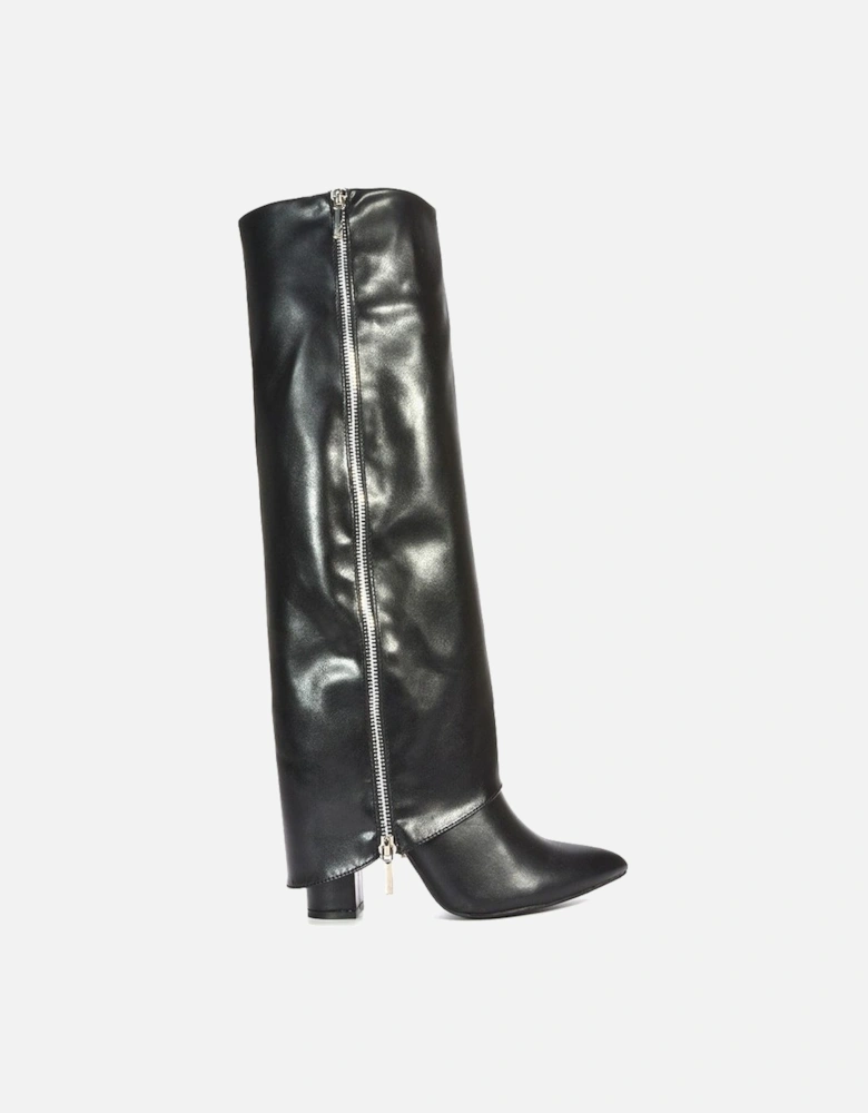 'Allie' Knee High Fold Over Pointed Toe Boots With Zip Detail