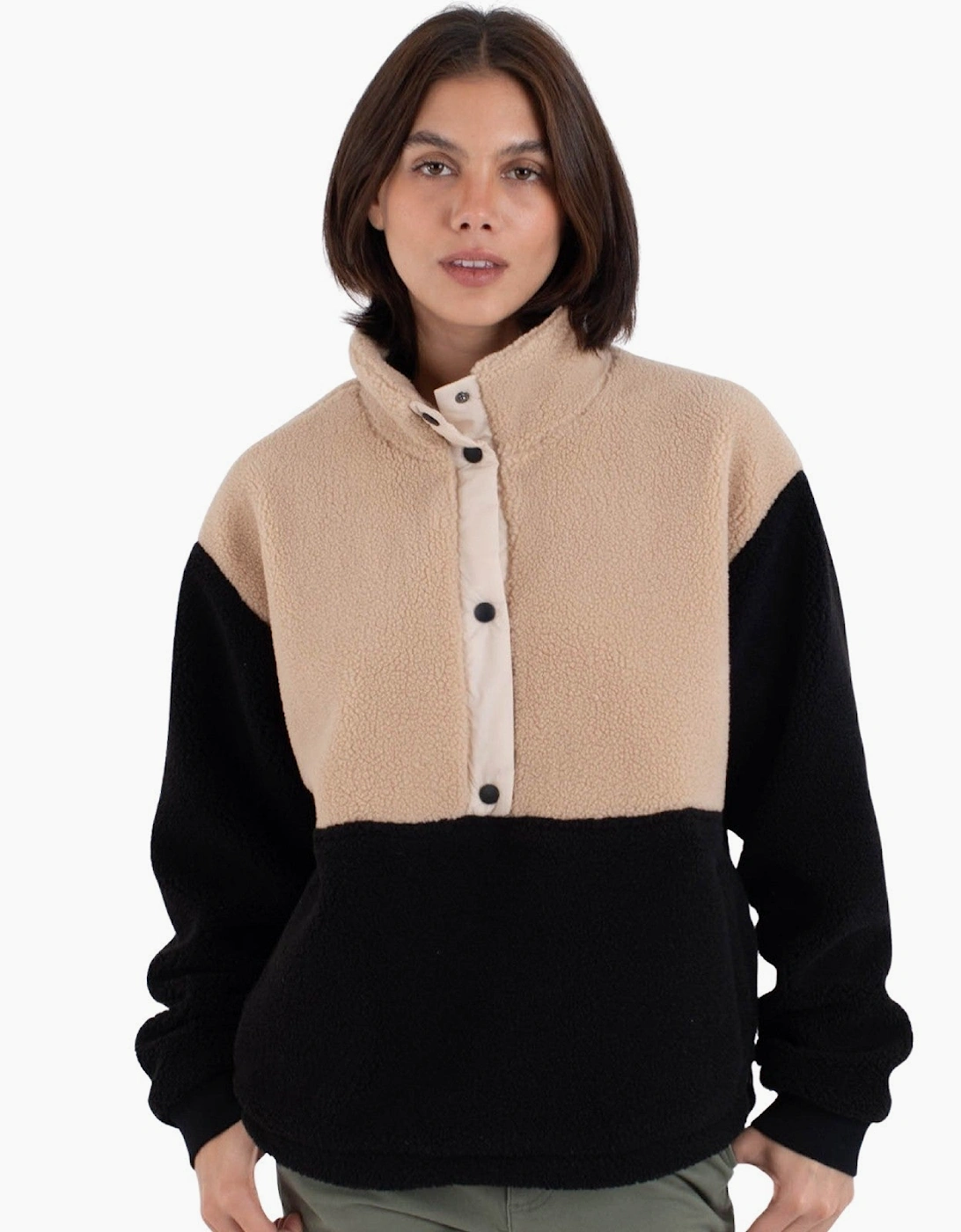 Women's Hurley Womens Comfort High Pile Button Up Half Zip Fleece - Black - Size: 10/8