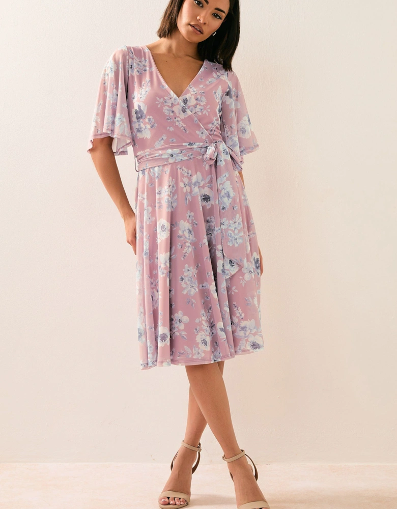 Petite Mesh Floral Midi Dress
