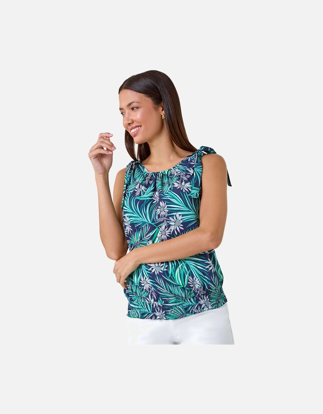 Bow Detail Floral Shirred Top, 2 of 1