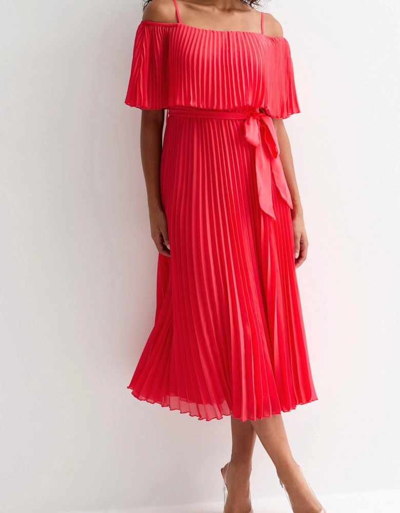 Pleated Bardot Midaxi Dress
