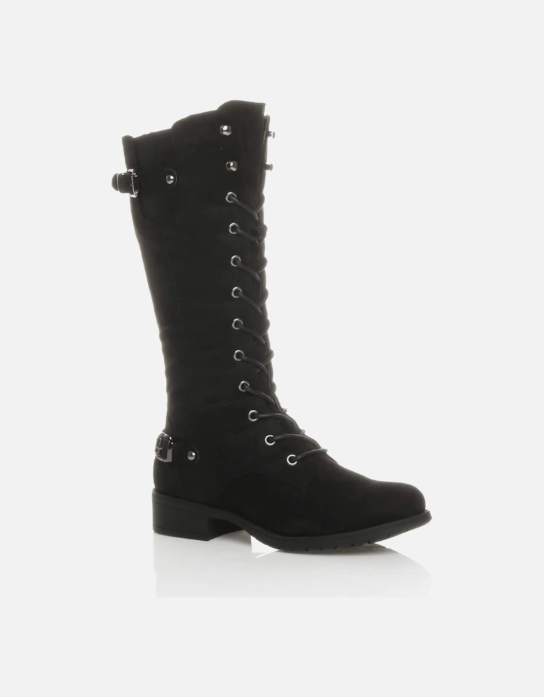 Low  Heel Lace Up Calf Military Faux Suede Biker Boots