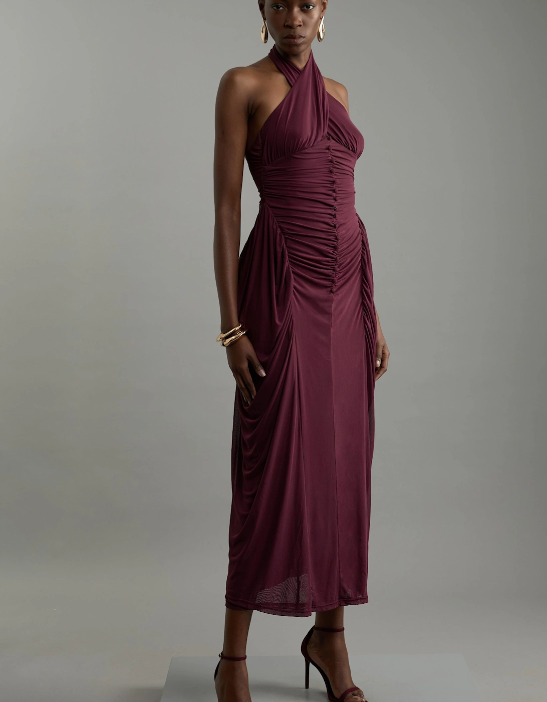 Jersey Mesh Halterneck Midi Dress, 2 of 1