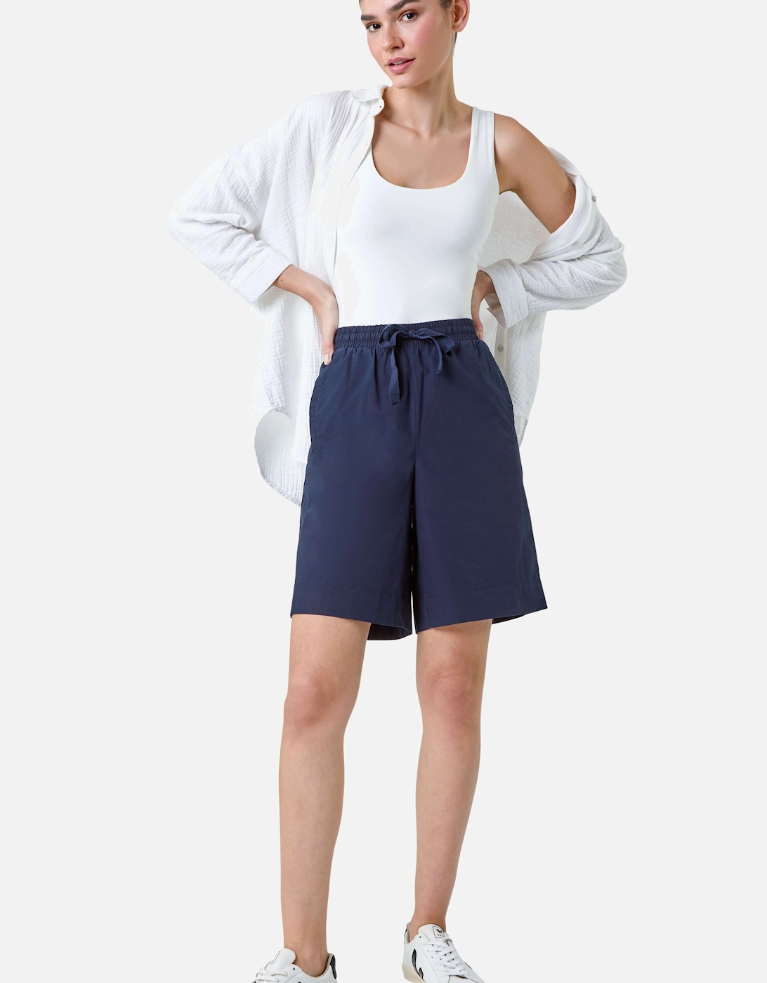 Cotton Elastic Waist Tie Detail Pocket Shorts, 2 of 1
