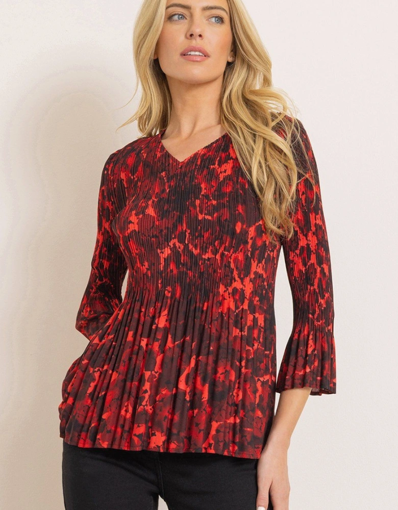 Printed V Neck Pleated Top
