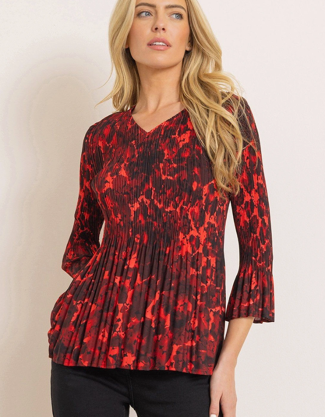 Printed V Neck Pleated Top, 2 of 1