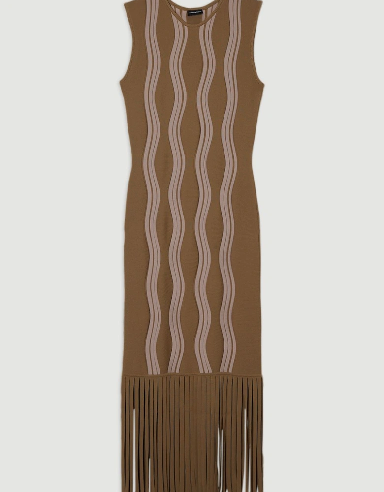 Contrast Wave Knit Dress With Fringing