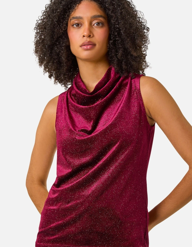 Glitter Velvet Cowl Neck Stretch Top