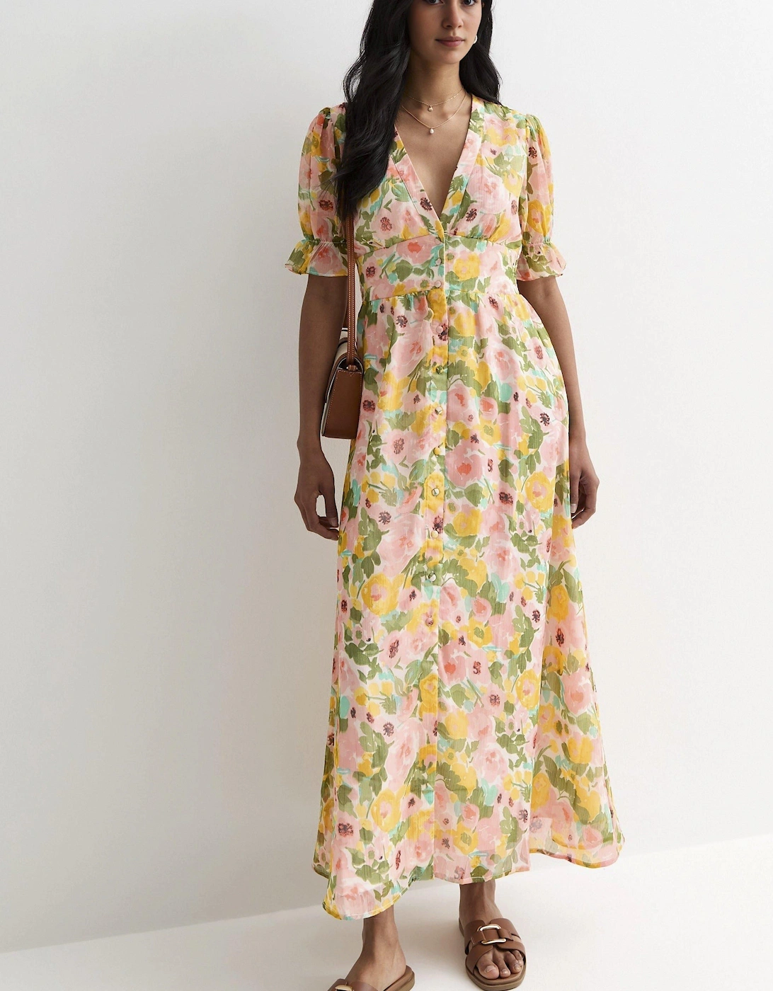 Puff Sleeve Front Button Midaxi Dress, 2 of 1