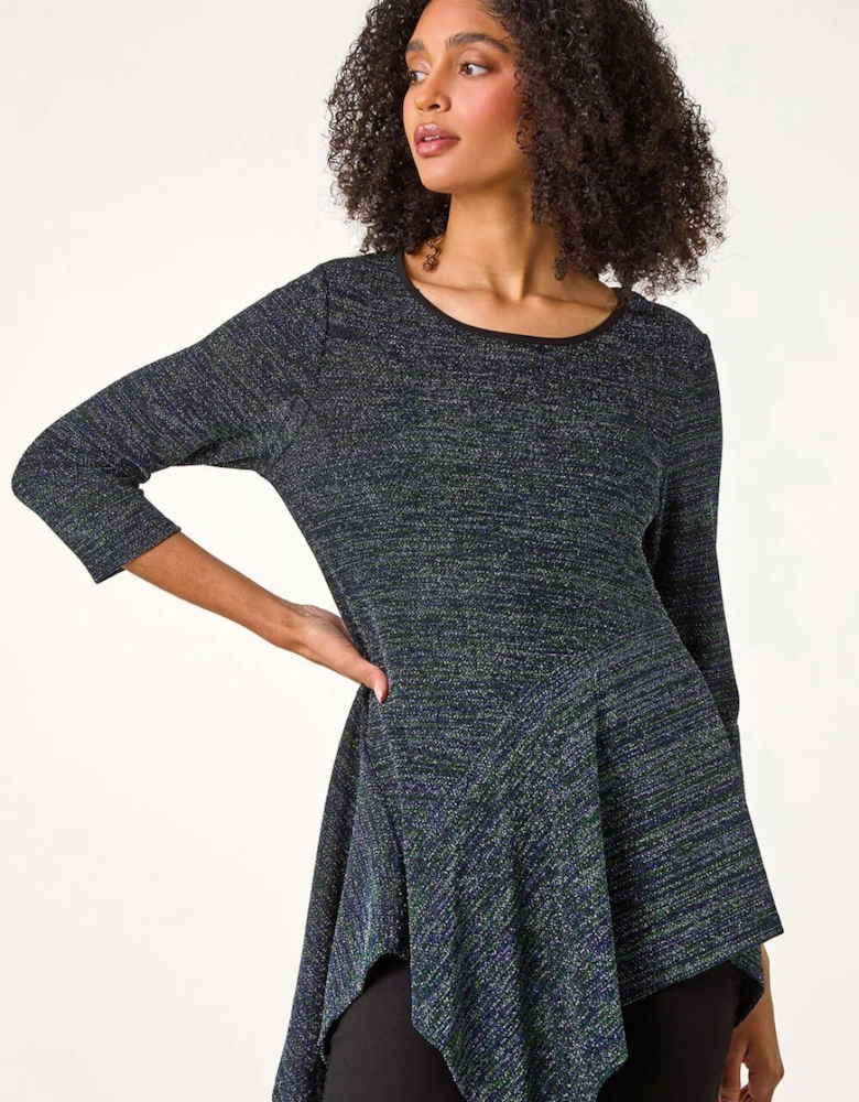 Glitter Hanky Hem Tunic Stretch Top