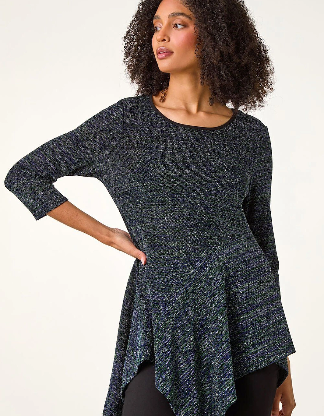 Glitter Hanky Hem Tunic Stretch Top, 2 of 1