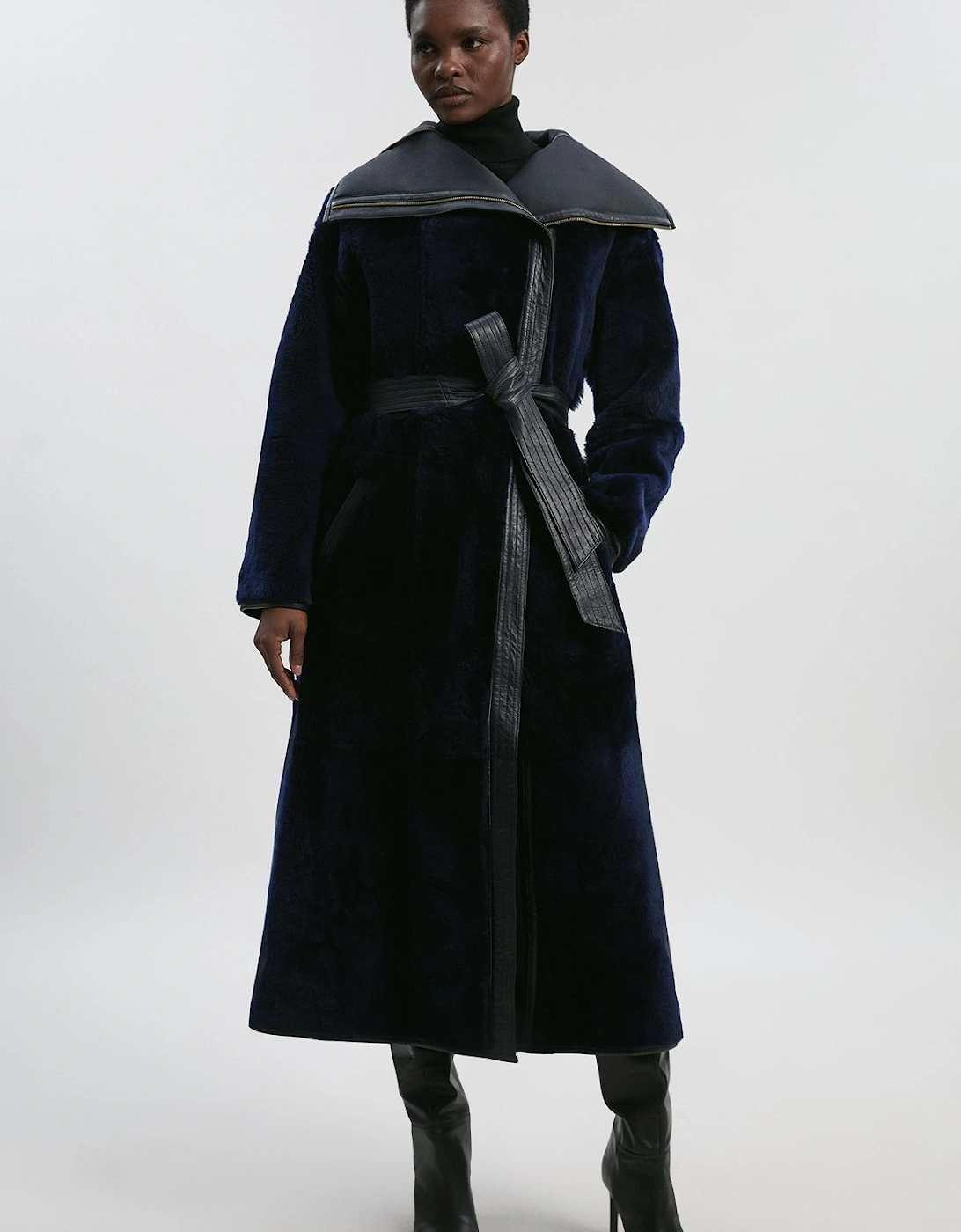 Reversible Shearling & Leather High Collar Maxi Coat, 2 of 1
