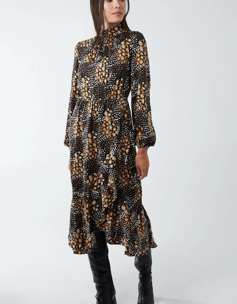 Blouson Elasticated Wrap Midi Dress