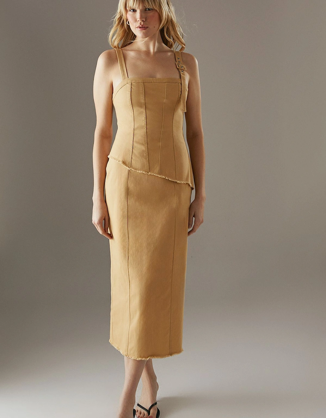Buckle Detail Raw Edge seamed Midi Dress, 2 of 1