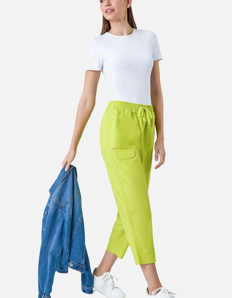 Cotton Elastic Waist Cropped Cargo Trousers