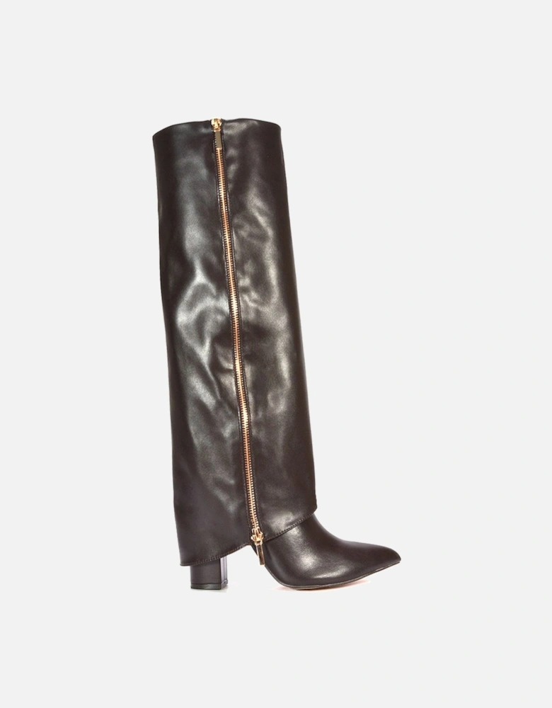 'Allie' Knee High Fold Over Pointed Toe Boots With Zip Detail