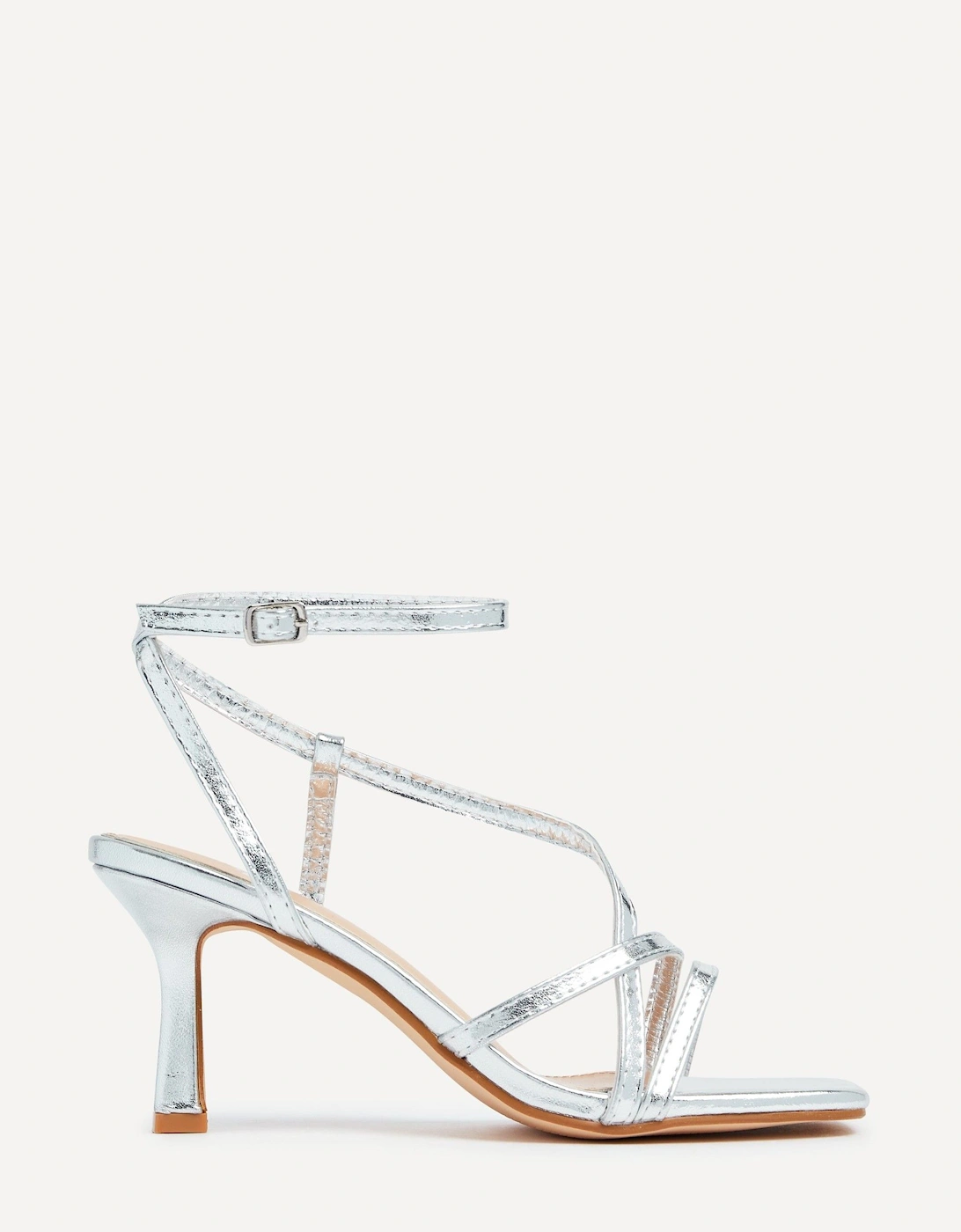 Ella Silver Faux Leather Strappy Square Toe Heeled Sandal, 2 of 1