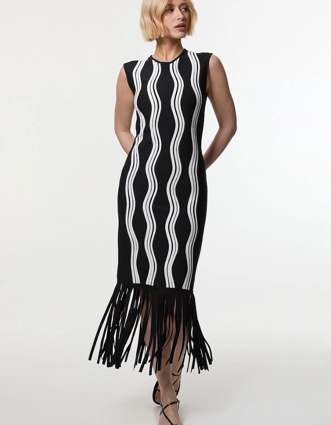 Contrast Wave Knit Dress With Fringing, 2 of 1