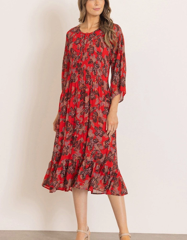 Floral Print Pleated Midi Dress