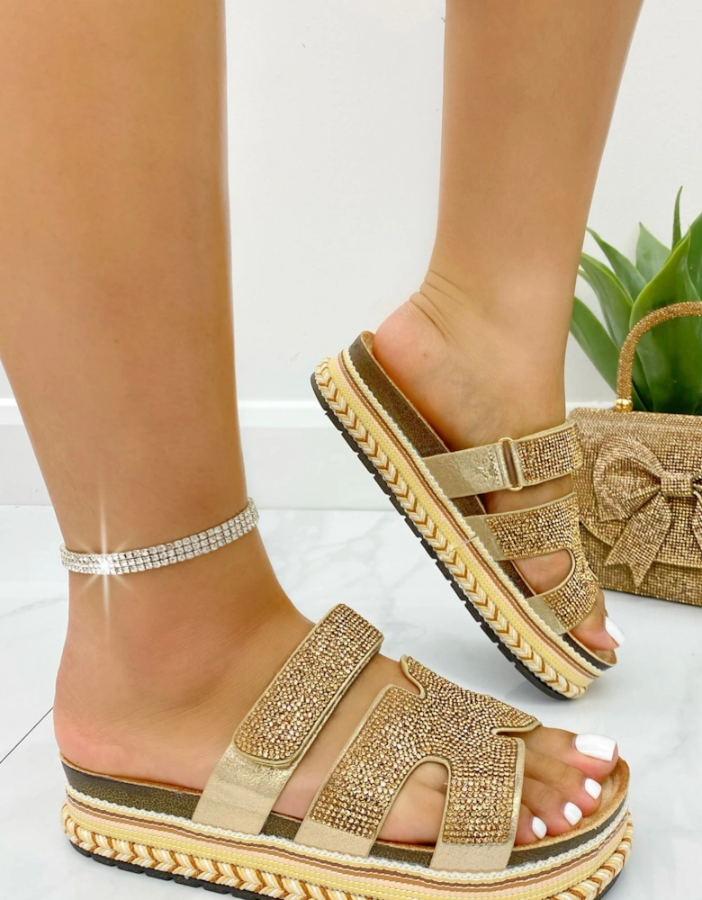 Crystal Luxe Double Strap Sliders