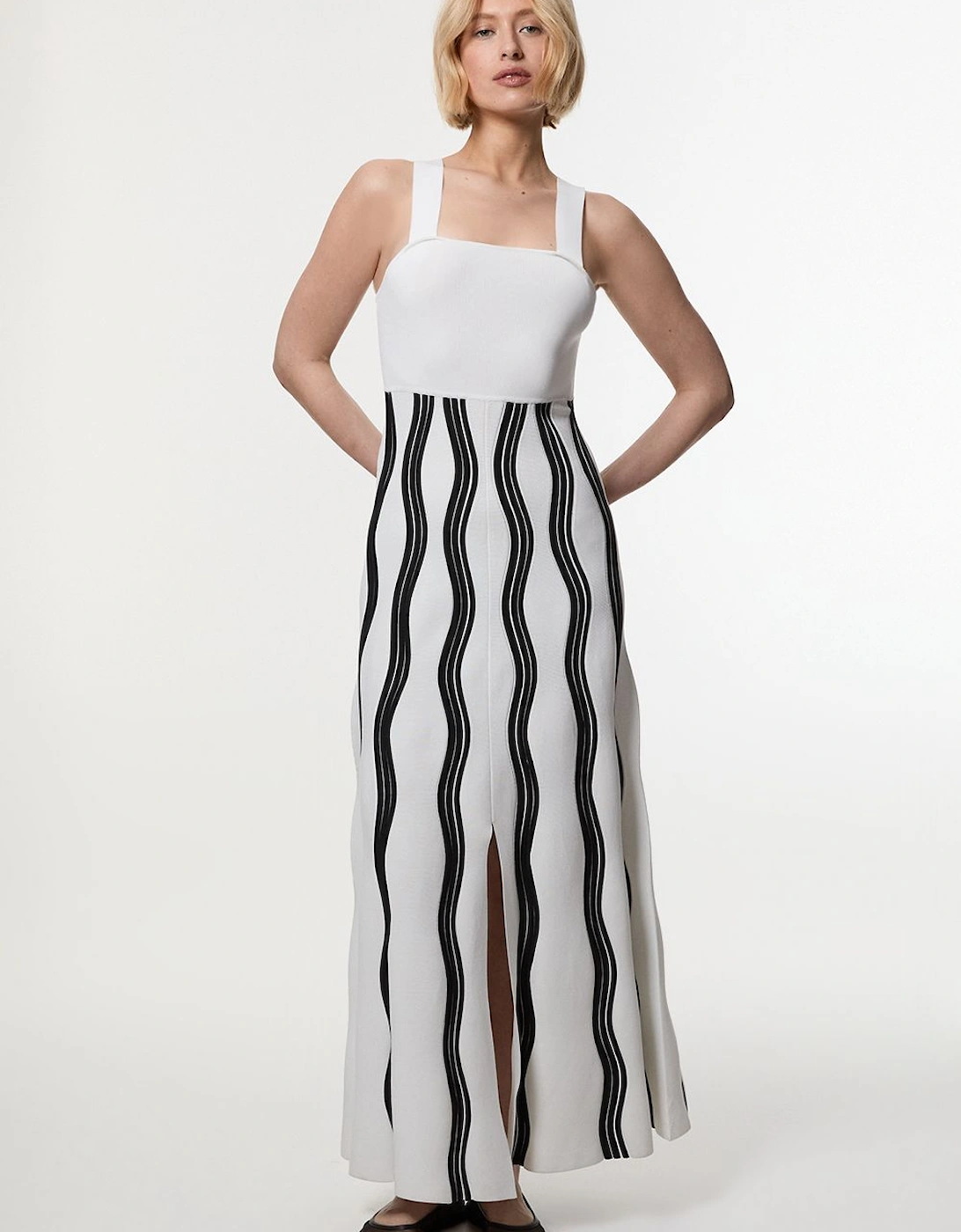Contrast Wave Knit A-Line Knitted Strappy Dress, 2 of 1