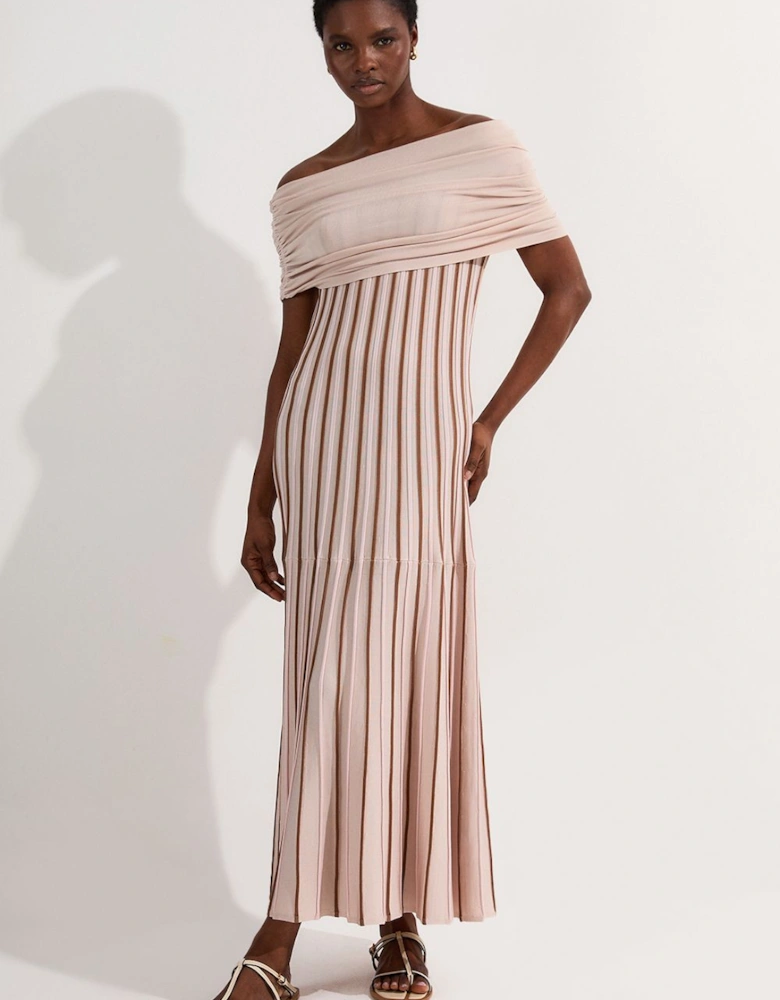 Striped Bardot Knitted Maxi Dress