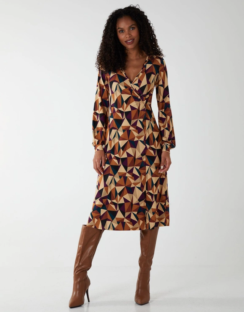 V Neck Ring Detail Midi Dress