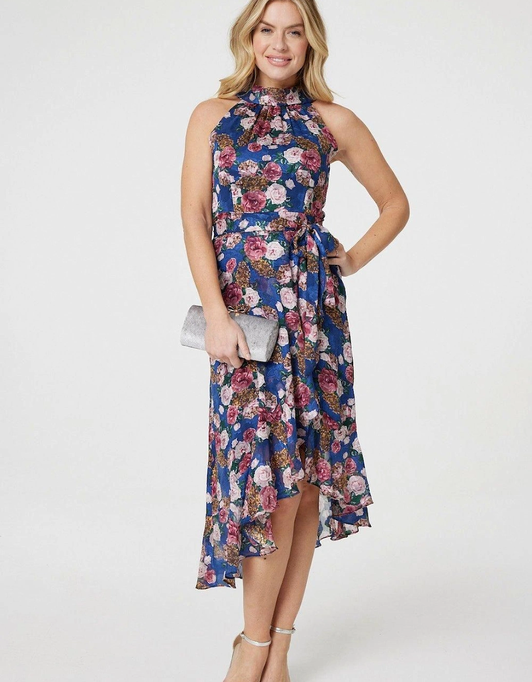 Floral Frill Hem Midi Halter Dress, 2 of 1