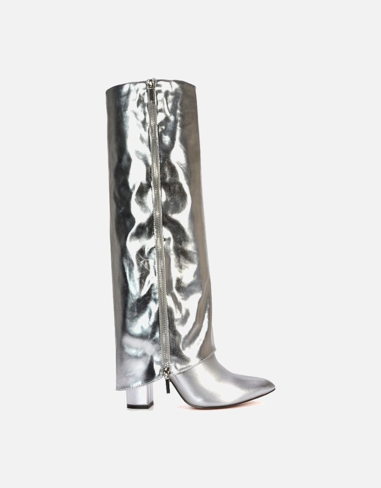 'Allie' Knee High Fold Over Pointed Toe Boots With Zip Detail