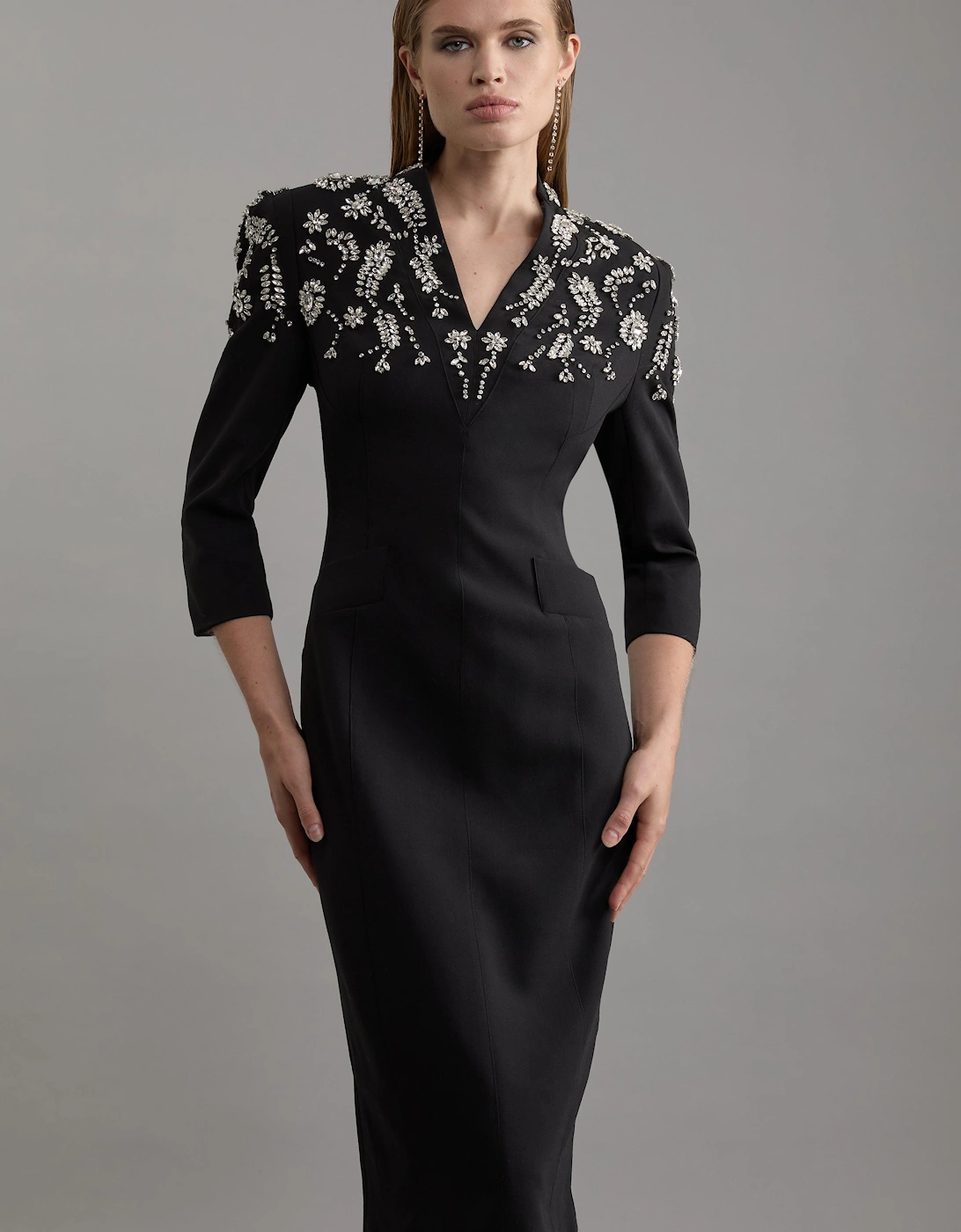 Crystal Embellished Compact Stretch Tailored Forever Dress, 2 of 1