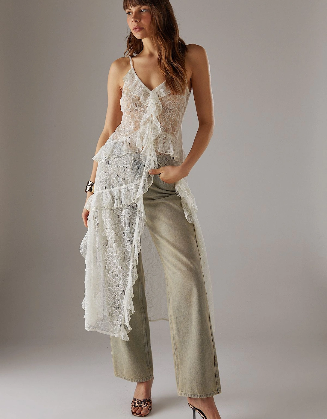 Lace Ruffle Front Maxi Strappy Top, 2 of 1