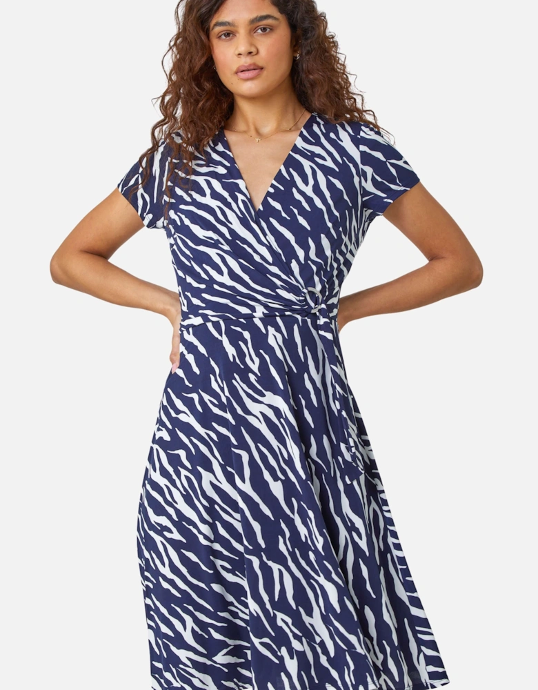 Zebra Print Stretch Wrap Skater Dress
